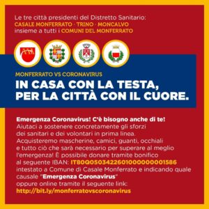 Nel Casalese raccolti già oltre 70mila euro per combattere il coronavirus