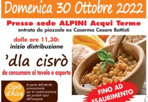 ‘Cisrò d’Aicq’: domenica 30 è la festa della zuppa di ceci acquese