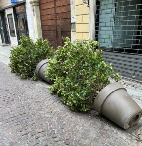 Forte vento ad Alessandria, vasi rovesciati e qualche disagio