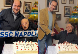 Nicola, 101 anni con torta e… scudetto